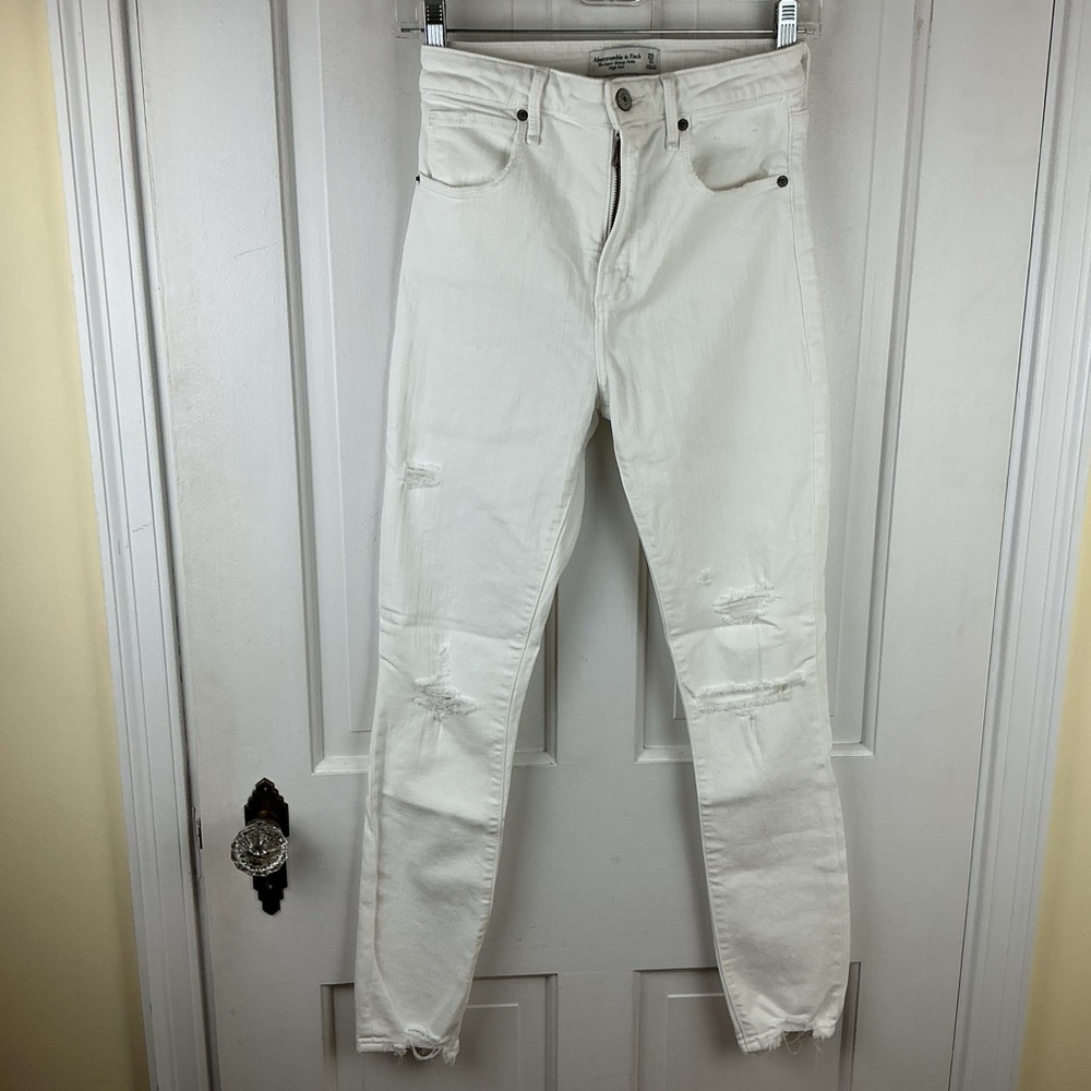 Abercrombie & Fitch White Denim High Rise Super Skinny Ankle Jeans